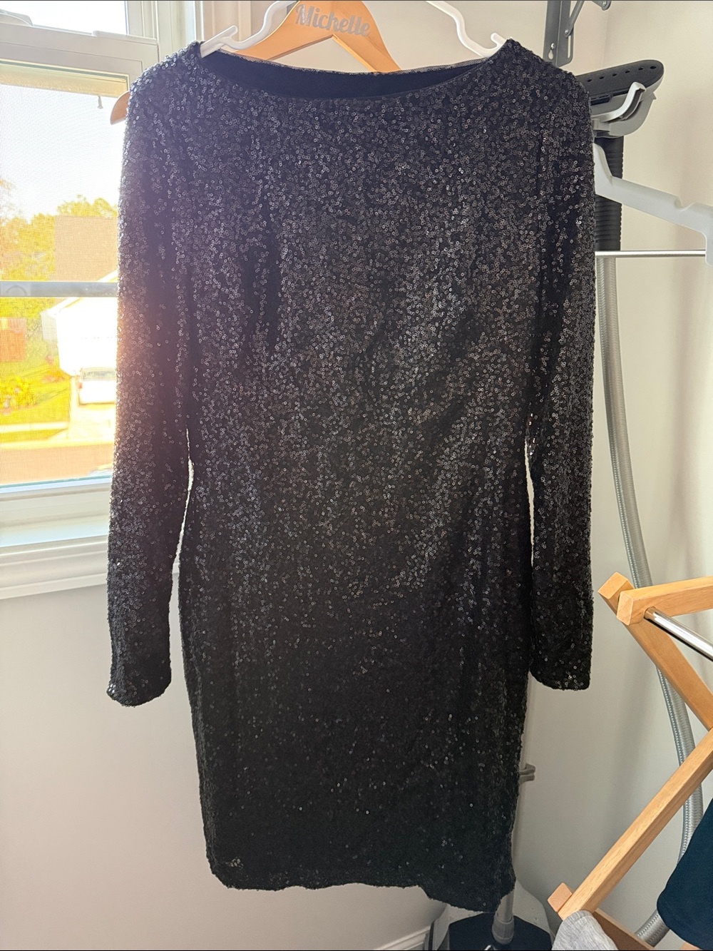 Ralph Lauren Black Sequin Long Sleeve Dress